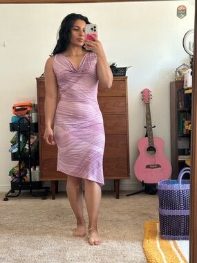 Y2K Reference Sleeveless Pink Cowl-Front Dress